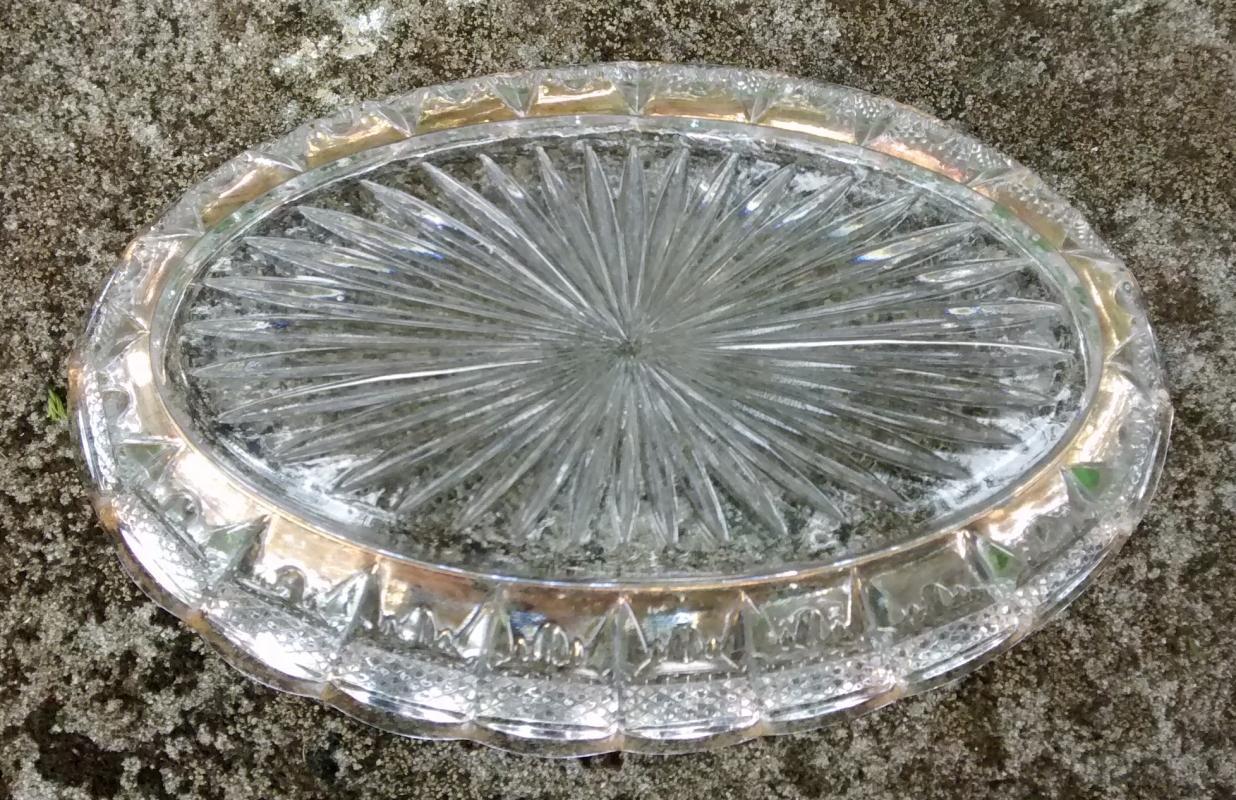 Banded Portland Relish/Oval Dish #15071 EAPG U.S. Glass Clear w/Gold