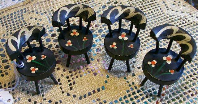 Dollhouse Chair Set of 4: Hand-Painted Windsor Back 1930's-50's
