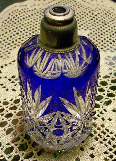 Bohemian Crystal Perfume Bottle: Cobalt Cut-to-Clear