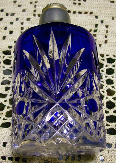 Bohemian Crystal Perfume Bottle: Cobalt Cut-to-Clear