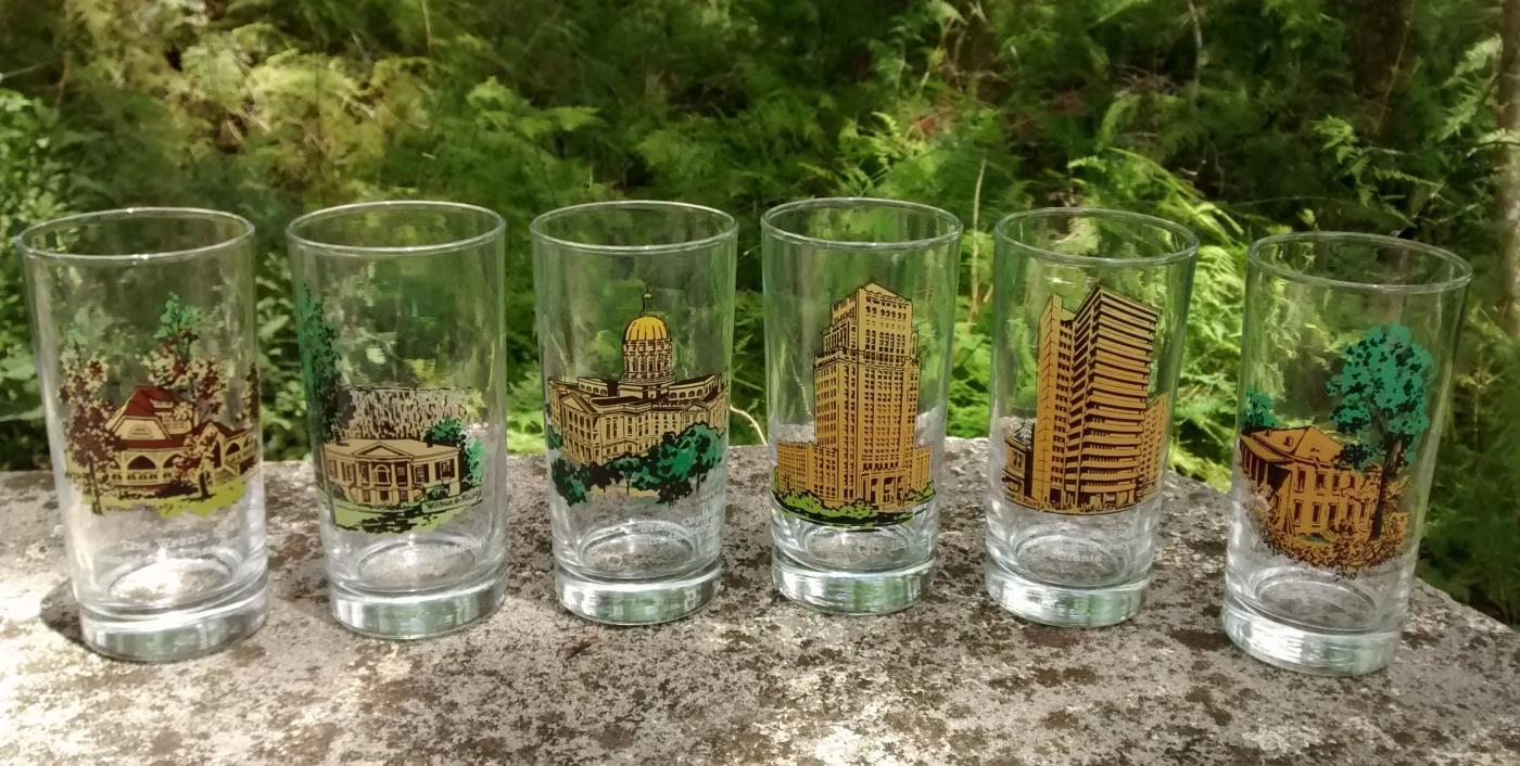 Wilbur Kurtz Atlanta Architecture Glass Bar Tumbler Set/6 Historic Buildings