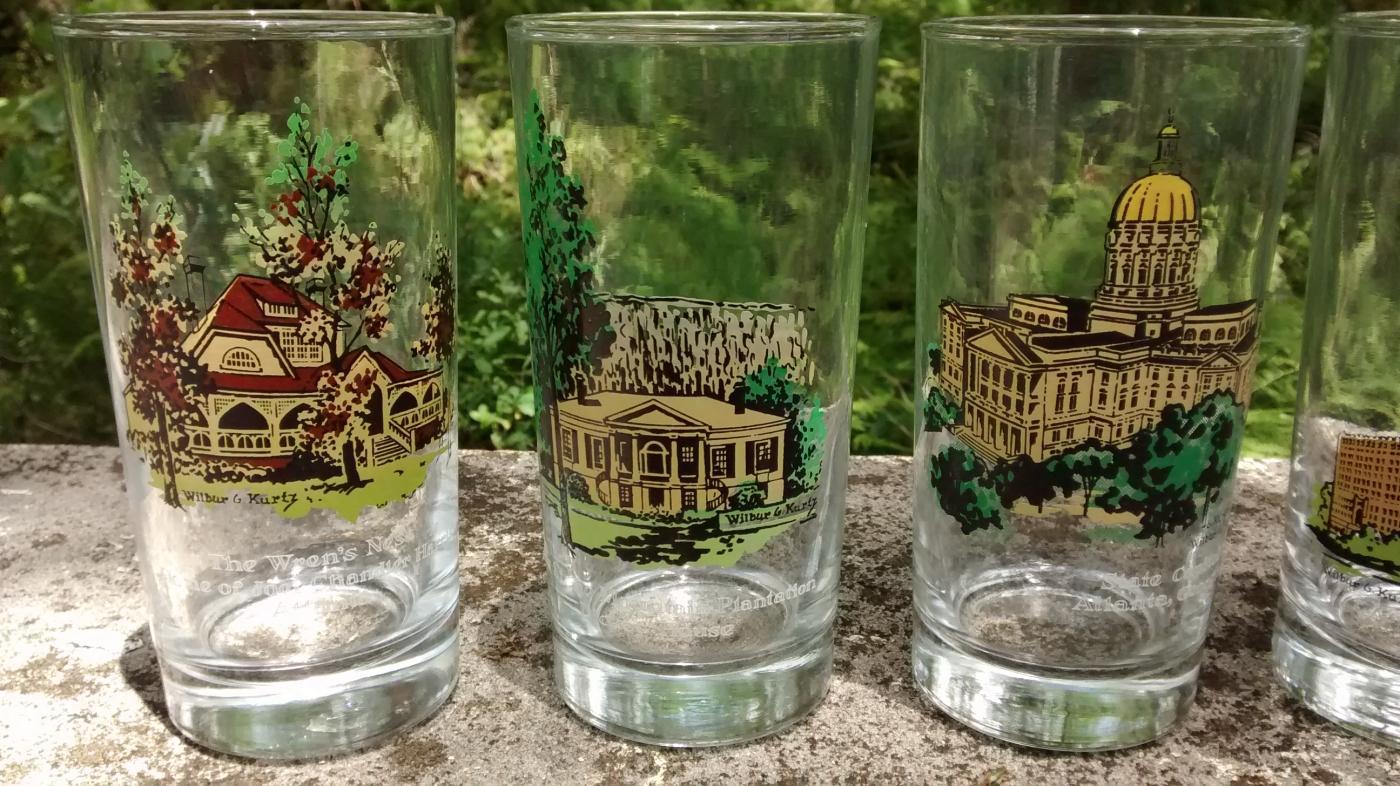 Wilbur Kurtz Atlanta Architecture Glass Bar Tumbler Set/6 Historic Buildings