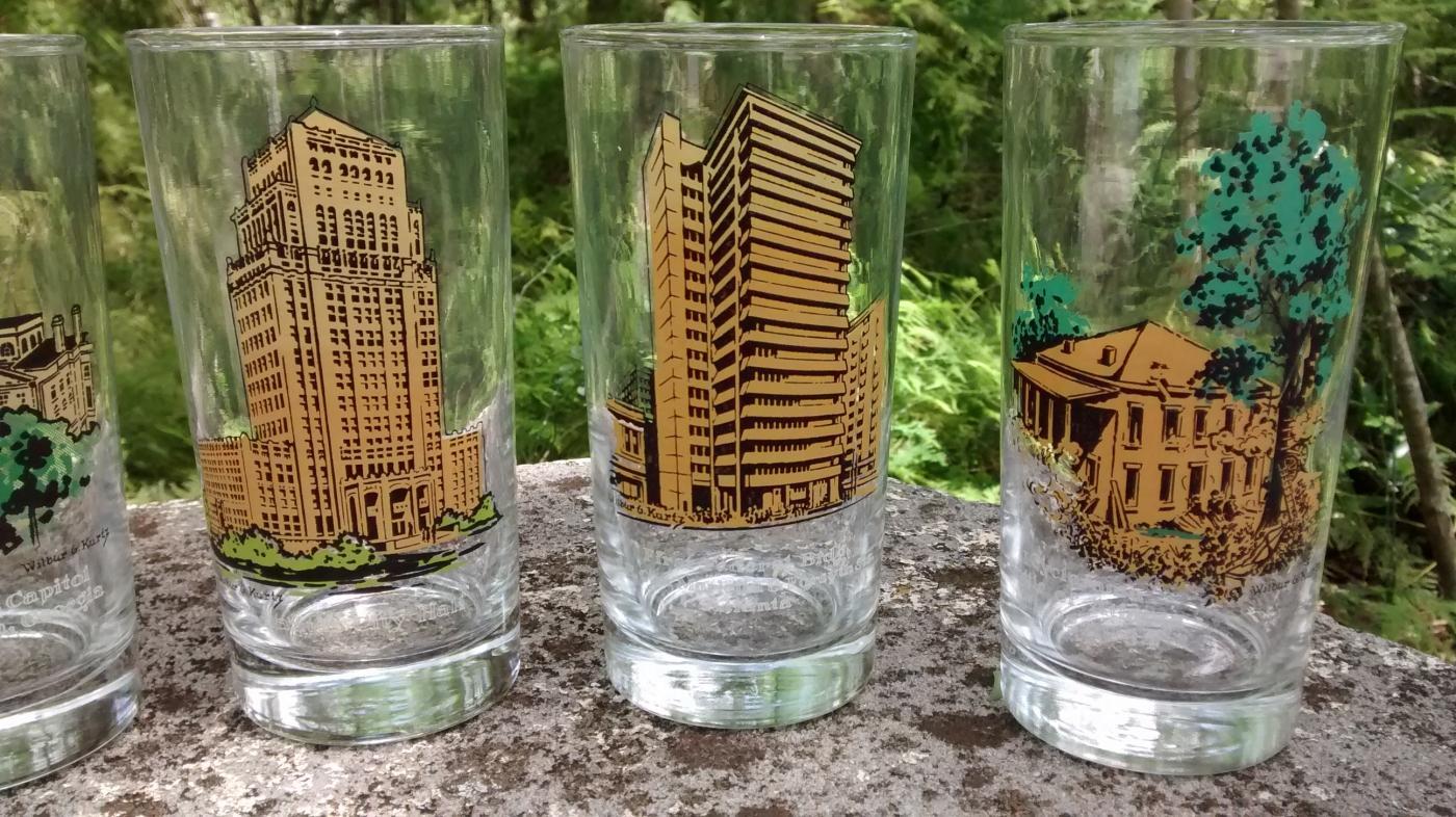 Wilbur Kurtz Atlanta Architecture Glass Bar Tumbler Set/6 Historic Buildings