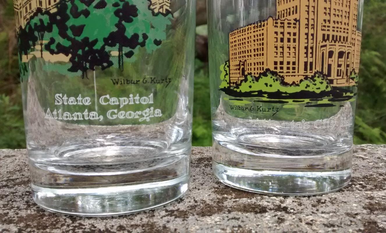 Wilbur Kurtz Atlanta Architecture Glass Bar Tumbler Set/6 Historic Buildings