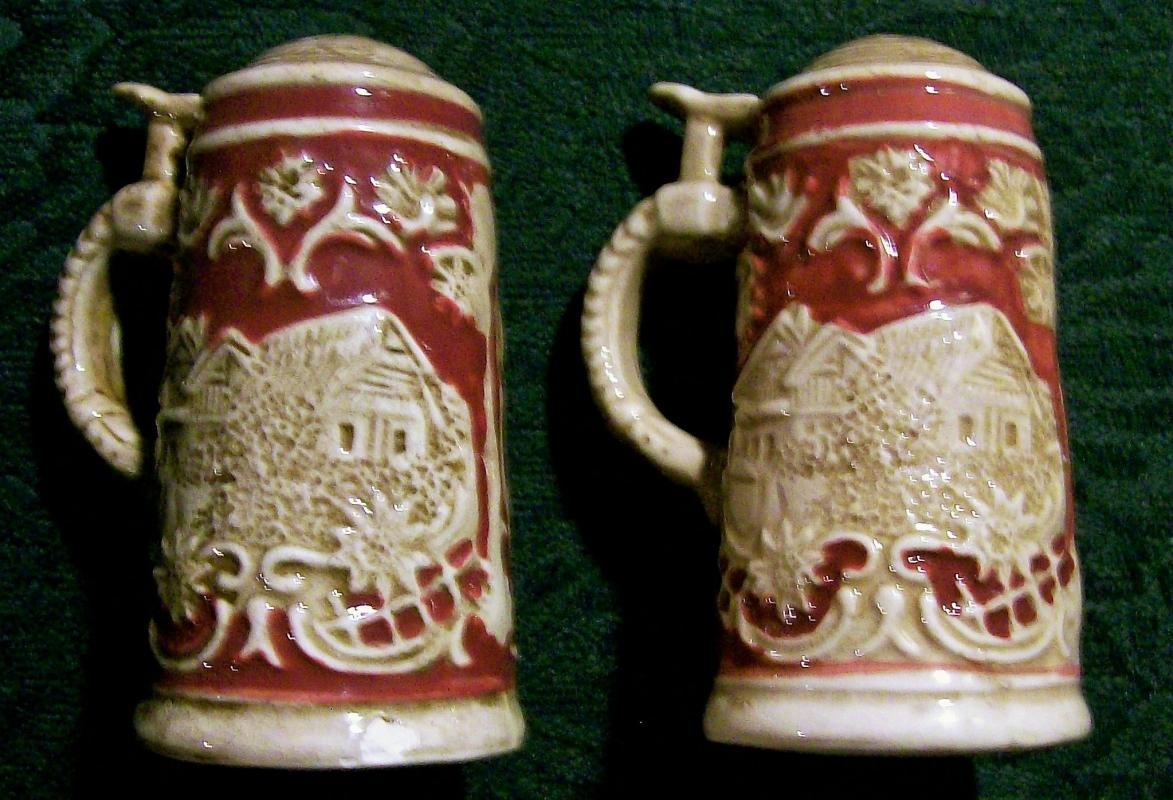 German Beer Stein Salt & Pepper Shakers Ca. 1950 Ceramic
