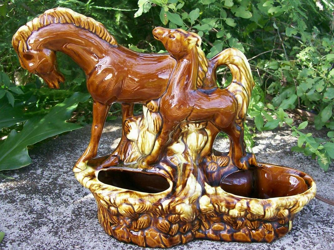 1950s TV Lamp Horse with Colt Brown/Cream Ceramic