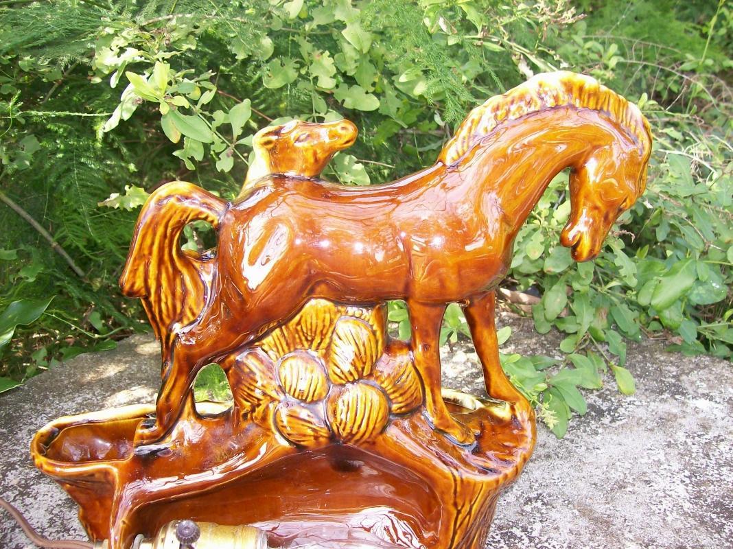 1950s TV Lamp Horse with Colt Brown/Cream Ceramic