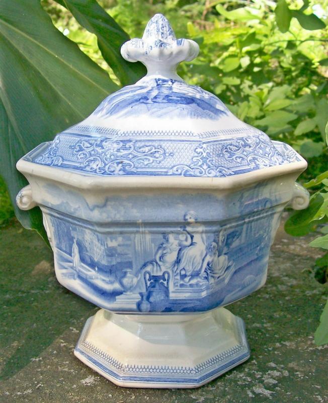 Colonna Staffordshire Sauce Tureen w/Lid Goodfellow 1828-59 Blue & White