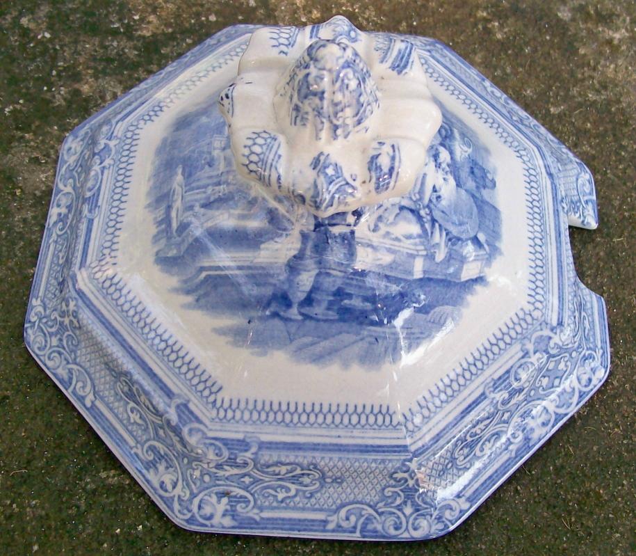 Colonna Staffordshire Sauce Tureen w/Lid Goodfellow 1828-59 Blue & White