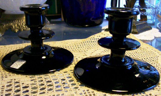 Dugan/Diamond Black Glass Candlestick Pair #625 Ca. 1920's