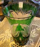 Bohemian-style Cut Glass Vase: Emerald Green Cut To Clear