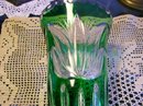 Bohemian-style Cut Glass Vase: Emerald Green Cut To Clear