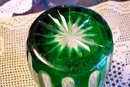Bohemian-style Cut Glass Vase: Emerald Green Cut To Clear