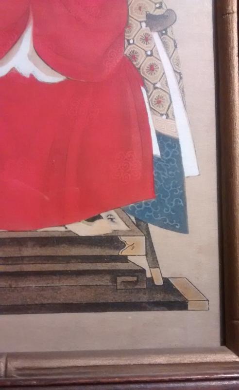 Chinese Ancestor Watercolor Painting Framed w/Glass Emperor?