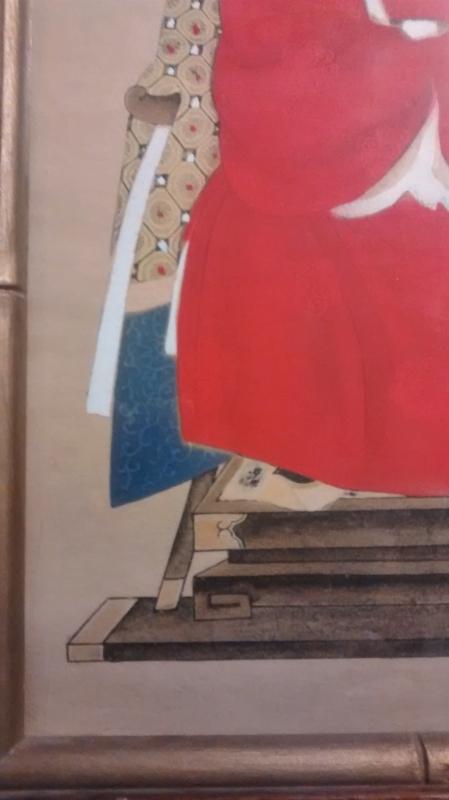 Chinese Ancestor Watercolor Painting Framed w/Glass Emperor?