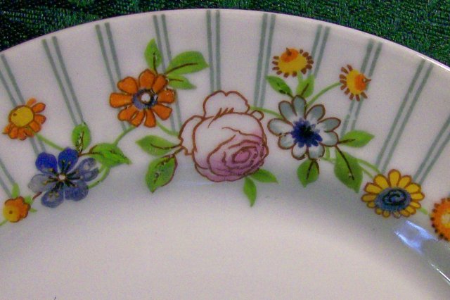 J. Pouyat Limoges Porcelain Plate Ca. 1930 Blue Stripes & Posies