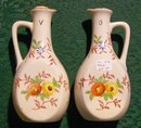 Japanese Ceramic Oil & Vinegar Cruet Pair Hand-Painted/Red Stencil 1930's 5.5