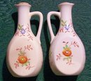 Japanese Ceramic Oil & Vinegar Cruet Pair Hand-Painted/Red Stencil 1930's 5.5