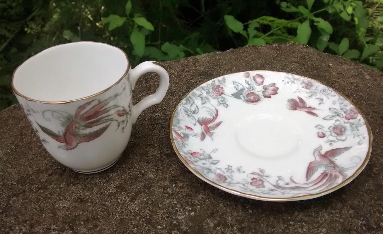 Royal Worcester Lakme Demitasse Cup & Saucer Pink/Gray 1958-61