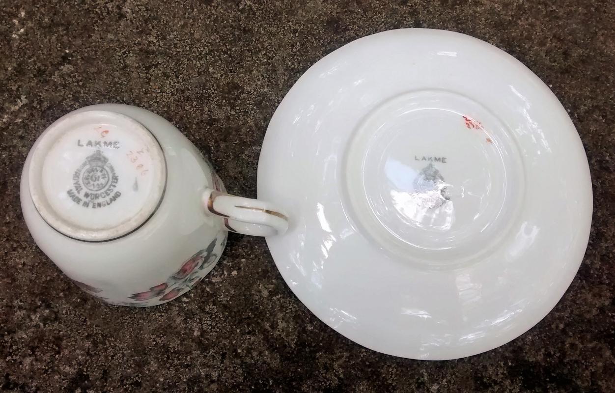 Royal Worcester Lakme Demitasse Cup & Saucer Pink/Gray 1958-61