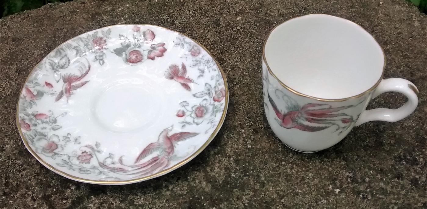 Royal Worcester Lakme Demitasse Cup & Saucer Pink/Gray 1958-61