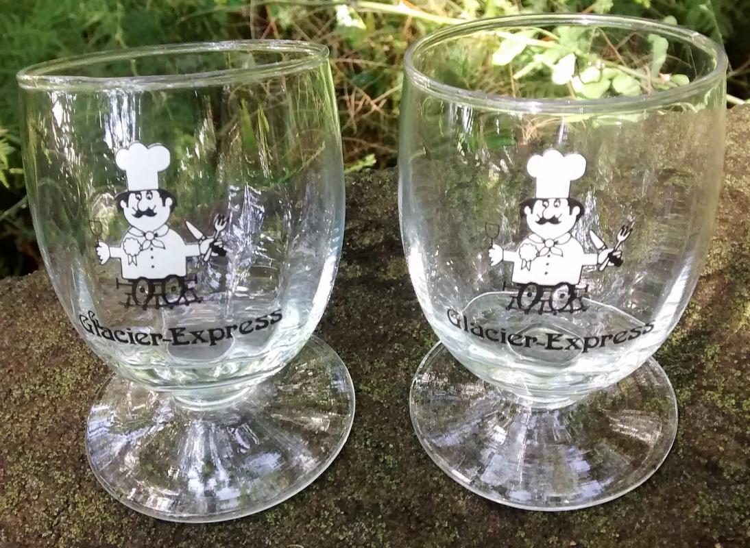 Glacier Express Railway Slanted Wine Glass Pair Swiss Alps