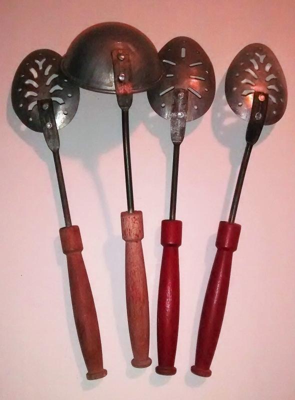 Child's Kitchen Utensils Set/4 1950s Wood Handles 7.5