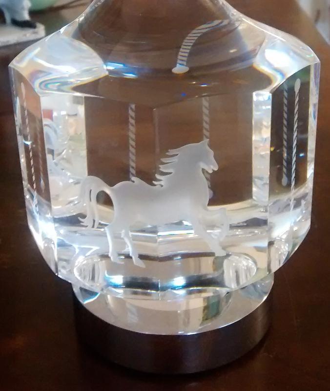 Steuben Crystal Carousel Signed Ca. 1985 Masterworks Horses Spinning on Base 8