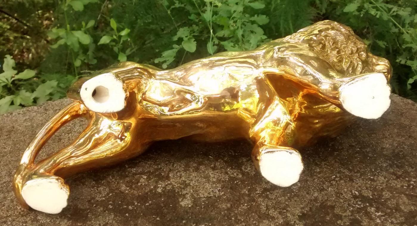 Golden Lion Ceramic Figurine Ca. 1950s 11