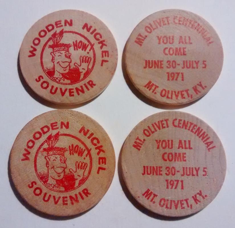 Mt. Olivet Kentucky 1971 Centenniel Wooden Nickel Set/4