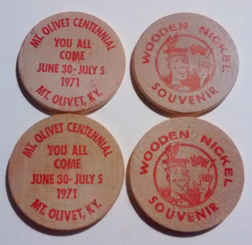 Mt. Olivet Kentucky 1971 Centenniel Wooden Nickel Set/4