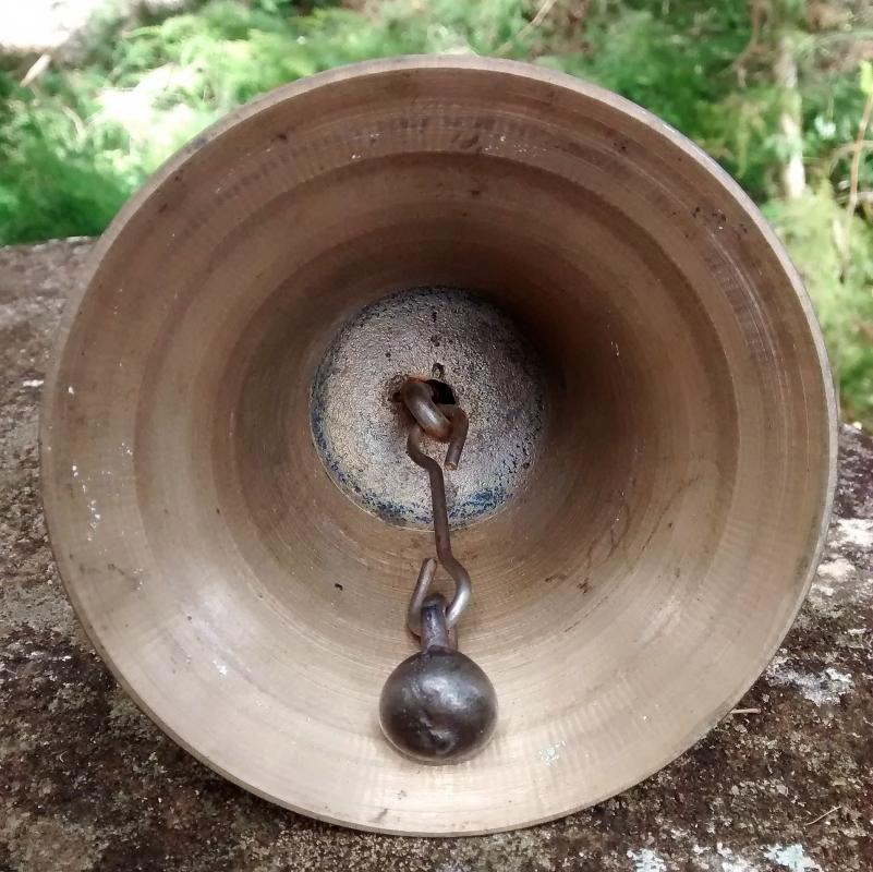 Brass Schoolmaster's Bell Ca. 1900 Black Wood Handle 6.75