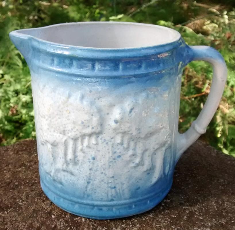 Brush McCoy Avenue of Trees/Woodland Stoneware Pitcher Blue & White