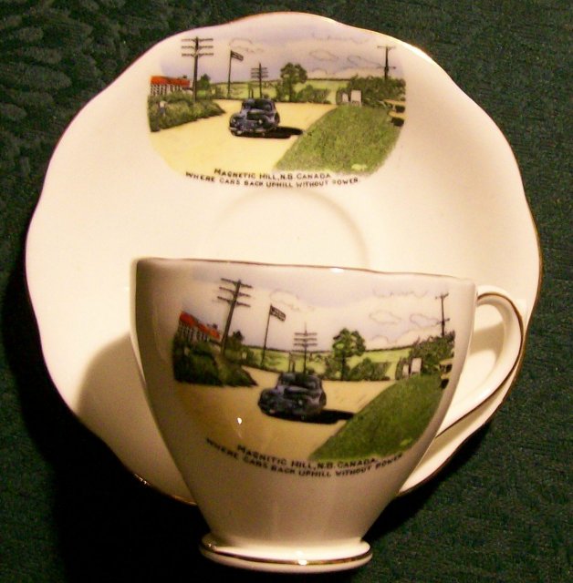 Magnetic Hill NB Canada Bone China Cup & Saucer Souvenir Ca. 1950