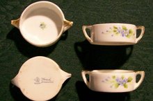 Noritake Nippon Salt Dip Set of 4: Hand-Painted Blue Flowers/Green Leaves