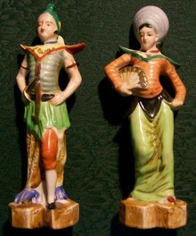 Occupied Japan Ceramic Figurines Siamese Man & Woman Matched Pair 8.25