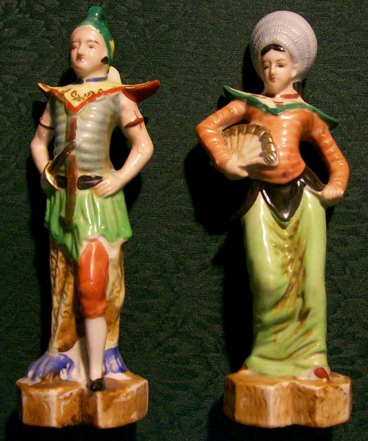 Occupied Japan Ceramic Figurines Siamese Man & Woman Matched Pair 8.25