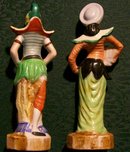 Occupied Japan Ceramic Figurines Siamese Man & Woman Matched Pair 8.25