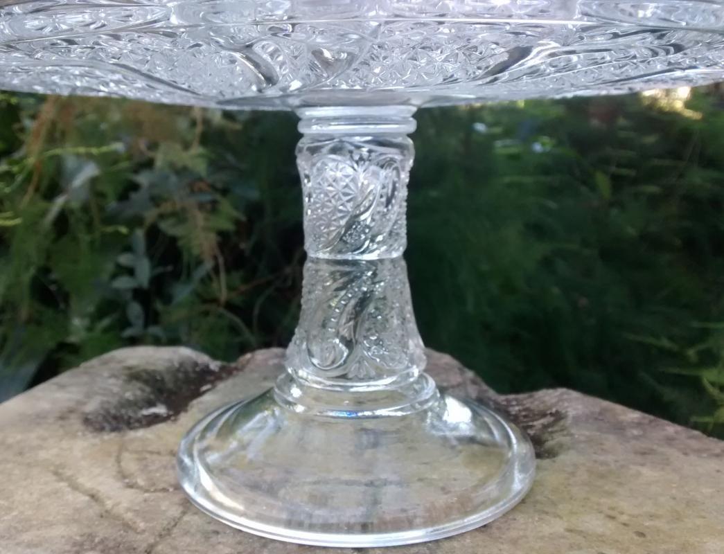 McKee Feather Cake Stand Ca. 1900 Clear Early American Pressed Glass