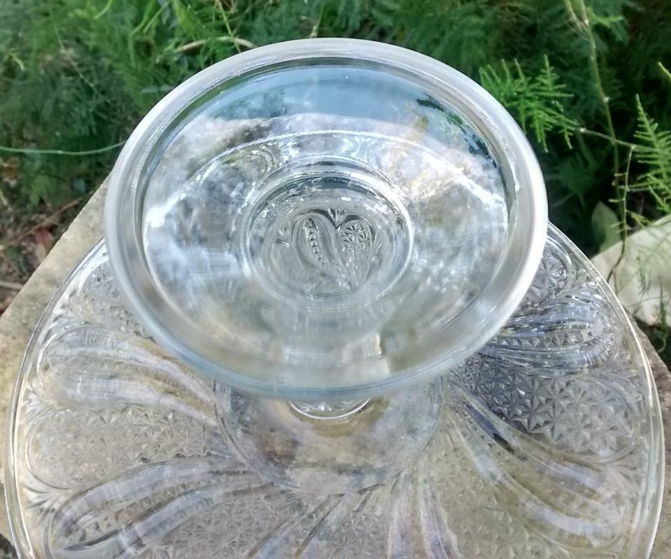McKee Feather Cake Stand Ca. 1900 Clear Early American Pressed Glass