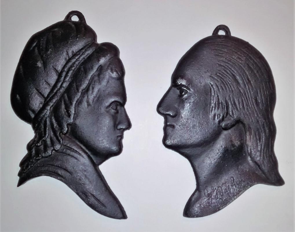 Virginia Metalcrafters Cast Iron Silhouette Plaque Pair George & Martha Washington