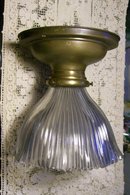 Antique Brass Ceiling Light Fixture with Clear Glass Holophane Shade Ca. 1911