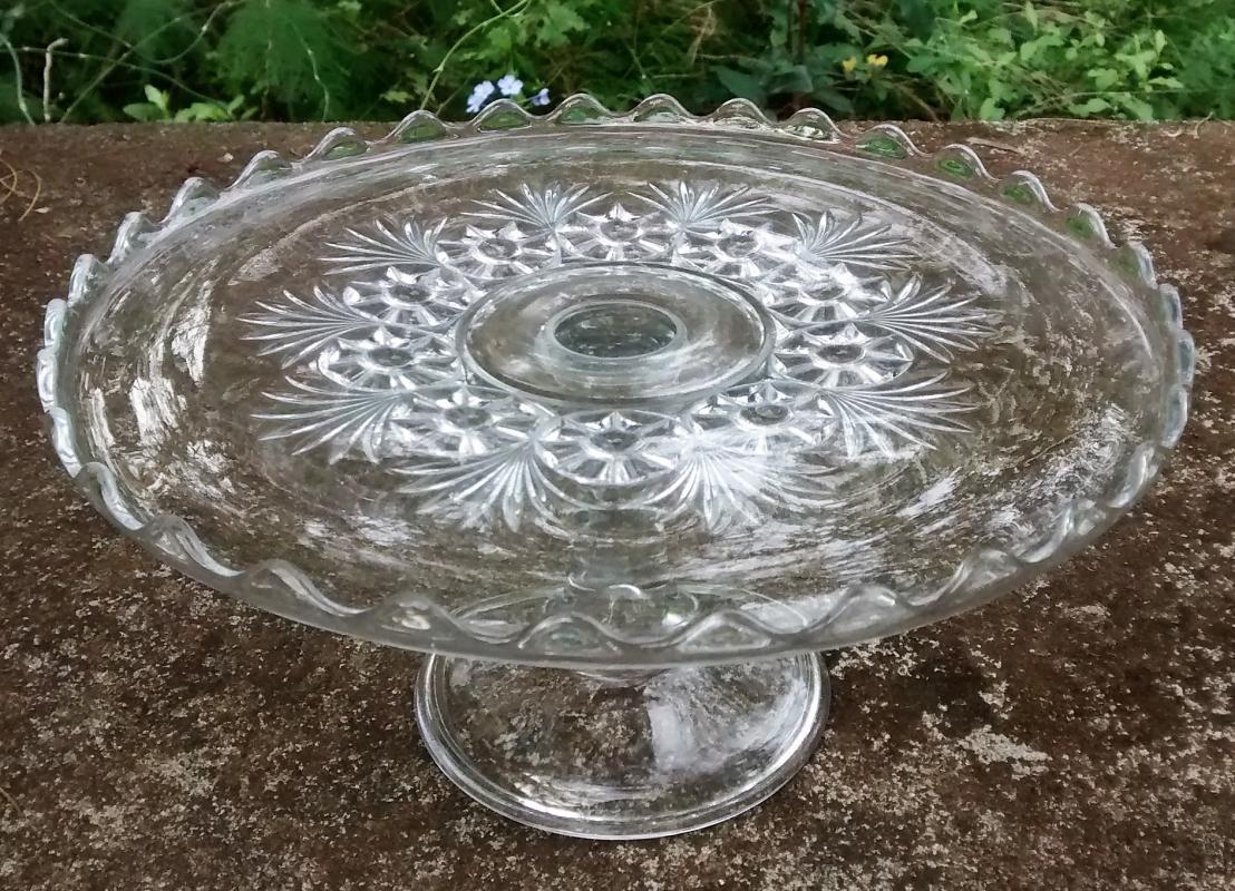 Rosette & Palms Cake Stand EAPG Bryce/Higbee Ca. 1910