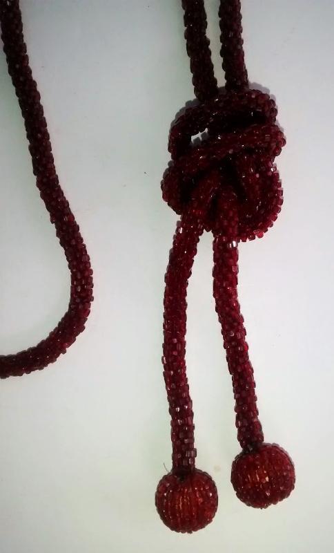 Flapper Lariat Necklace Deep Red Beads 1920s 54