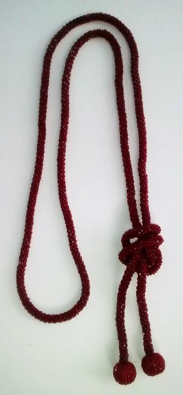 Flapper Lariat Necklace Deep Red Beads 1920s 54
