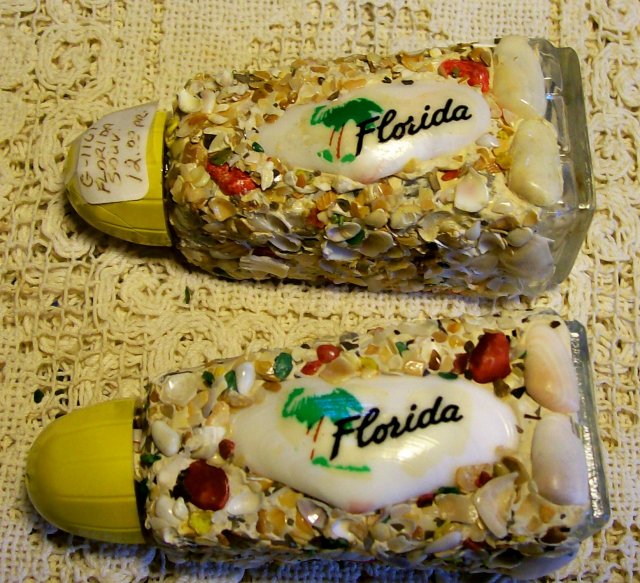 Florida Souvenir Salt & Pepper Shakers Shell Encrusted Glass 1960's