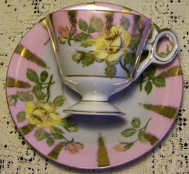Royal Sealy Fancy Ceramic Cup & Saucer with Yellow Rose