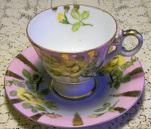 Royal Sealy Fancy Ceramic Cup & Saucer with Yellow Rose