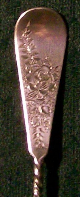 Sterling Spoon: Engraved Roses & Twisted Stem