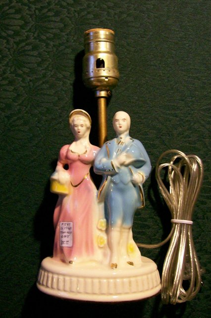 Figural Ceramic Lamp with Colonial Couple 1930s-40s 10